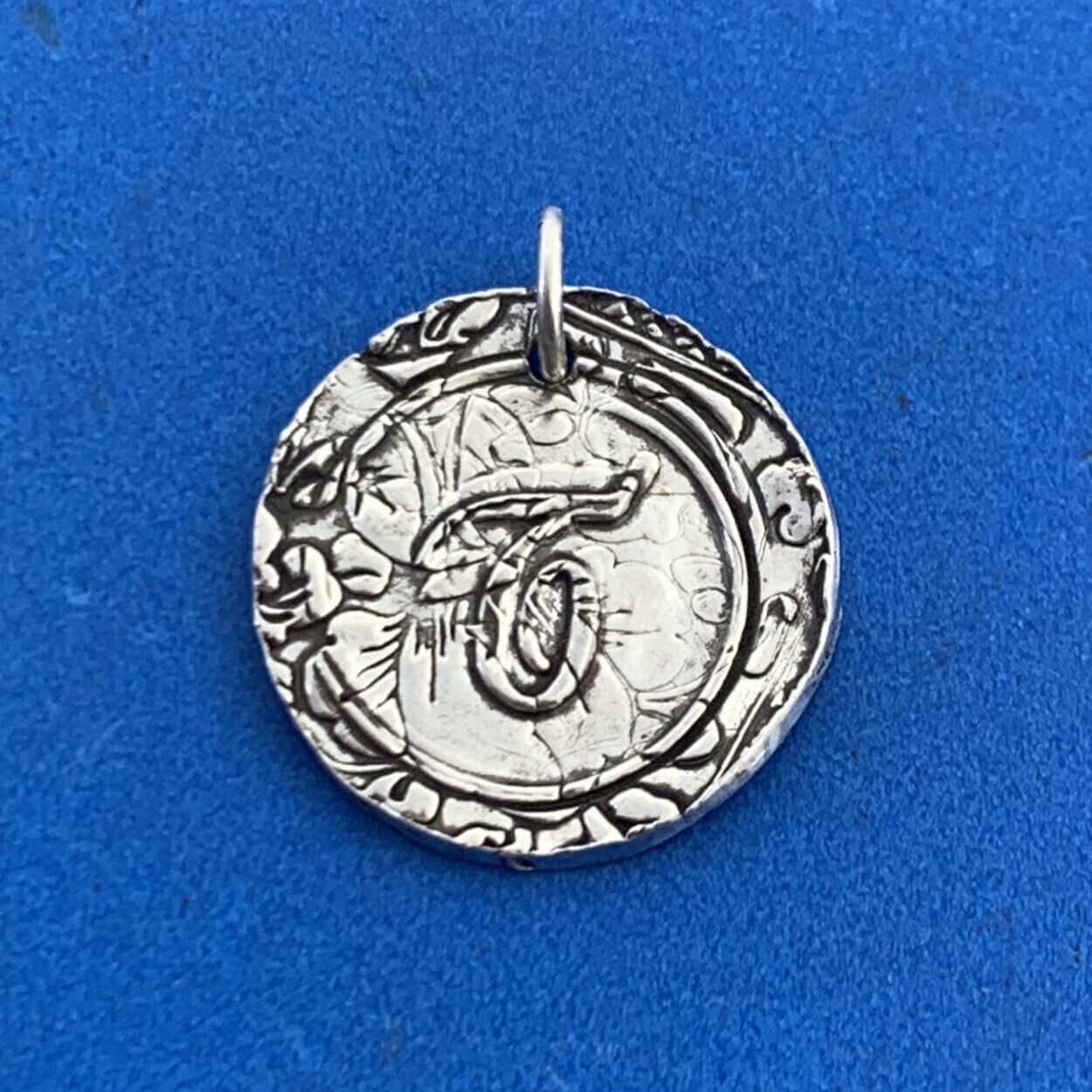 Designer PST Sterling Silver Script Initial T Wax Seal Monogram Pendant Charm