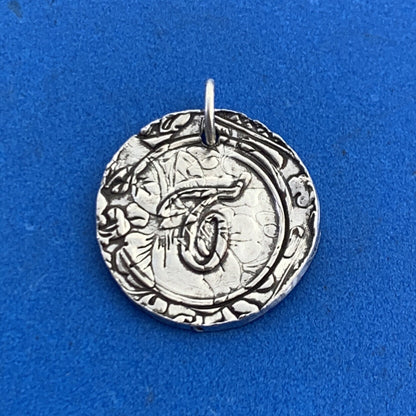 Designer PST Sterling Silver Script Initial T Wax Seal Monogram Pendant Charm