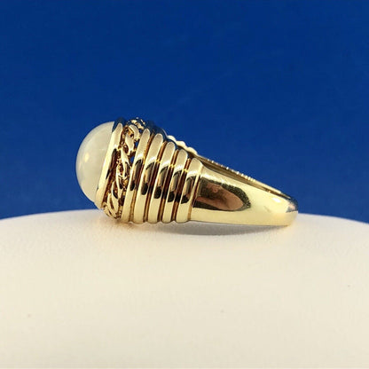 Designer PDV 14K Yellow Gold Oval Jade Jadeite Modernist Ribbed Dome Ring
