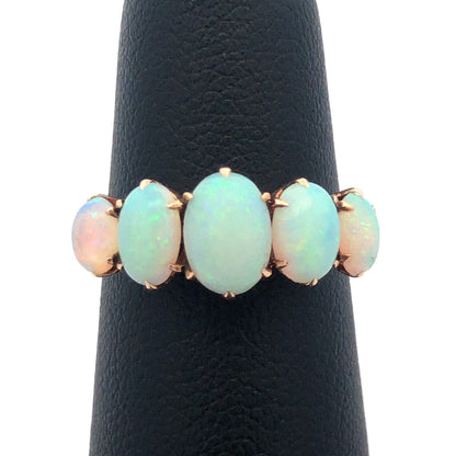 Vintage 10K Yellow Gold Five Oval Opal Cabochon October Anniversary Ring