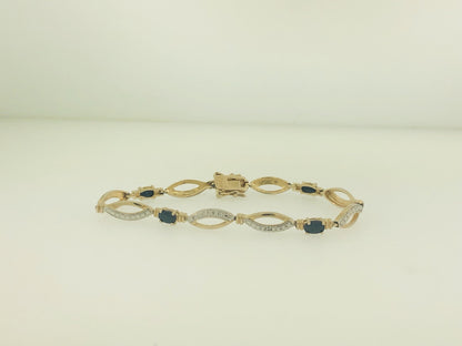 Estate Sterling Silver 925 Vermeil Oval Sapphire Station Tennis Bracelet