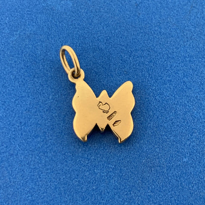 Designer 18k Yellow Gold Round Cut Ruby Insect Butterfly Dangle Charm Pendant