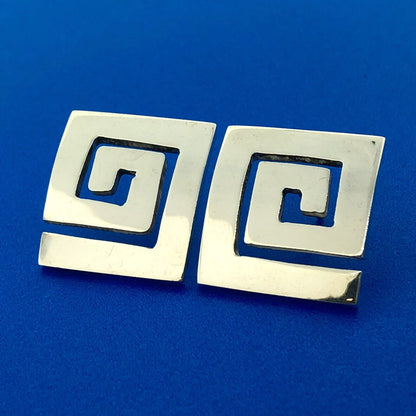 Retro 925 Sterling Silver Modernist Crop Circle Abstract Statement Stud Earrings