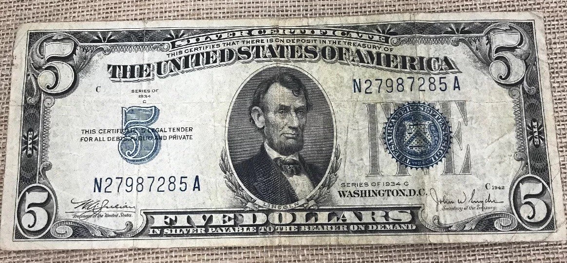 1934 C $5 United States Silver Certificate Julian/Snyder Fr. 1653