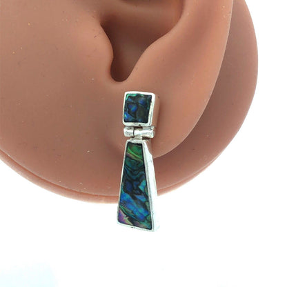 Vintage 925 Sterling Silver Abalone Modernist Rectangle Drop Stud Earrings