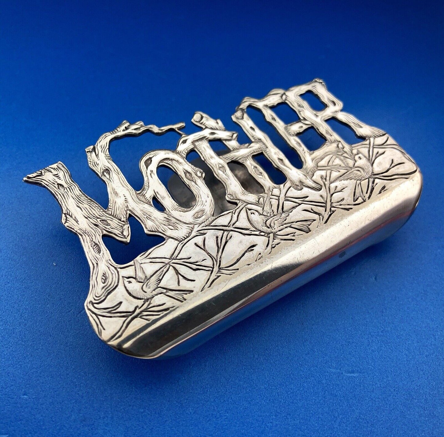 Art Nouveau Paye & Baker Silver Plate Gothic MOTHER Birds Trees Theme Money Clip