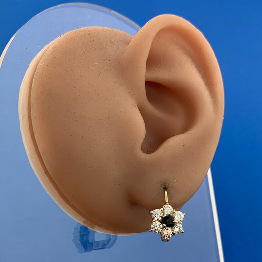 Designer Italy 14K Yellow Gold Sapphire Cubic Zirconia Floral Cluster Earrings