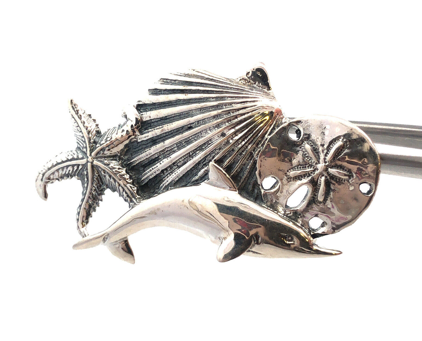 Estate 925 Sterling Silver Ocean Sea Dolphin Starfish Shell Beach Pendant