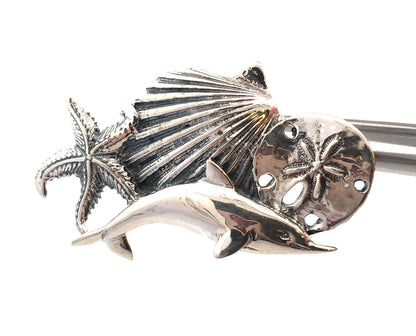 Estate 925 Sterling Silver Ocean Sea Dolphin Starfish Shell Beach Pendant
