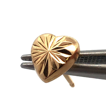 Beautiful 14K Yellow Gold Textured Heart Shaped Butterfly-Back Stud Earrings