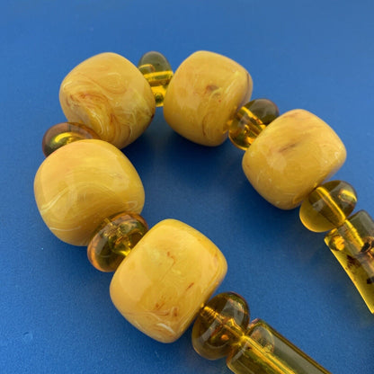Mid Century Gold Tone Butterscotch Resin Bakelite Celluloid Chunky Bead Necklace