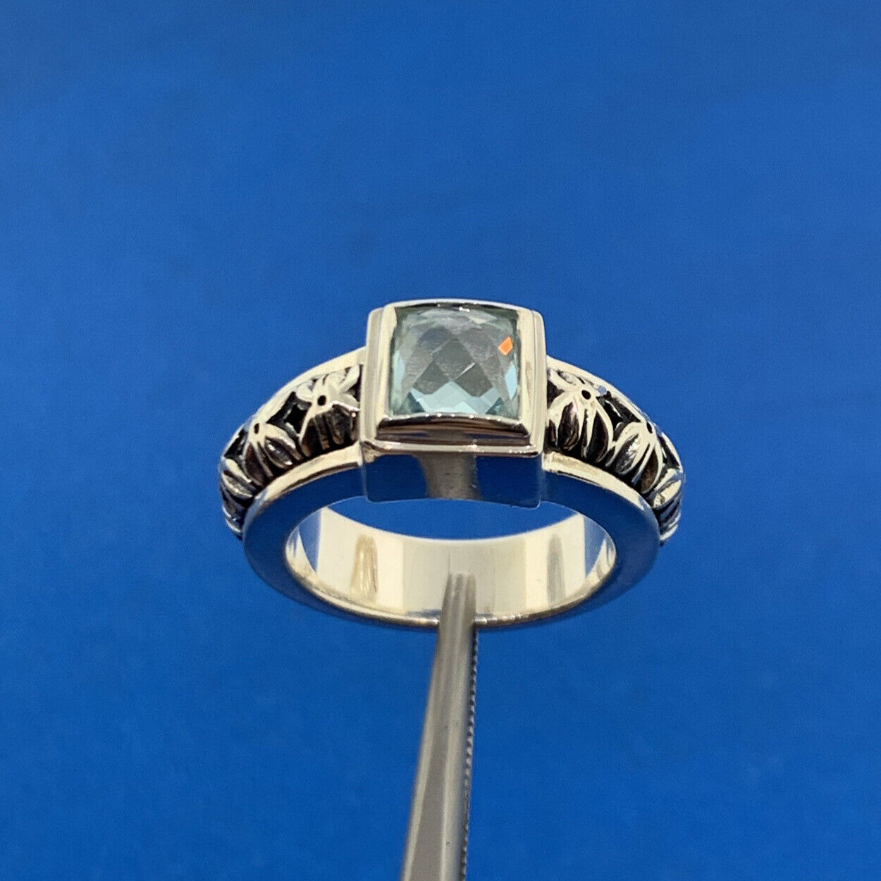 Michael Dawkins Sky Blue Topaz Russian Pattern Sterling Silver 925 Ring QVC