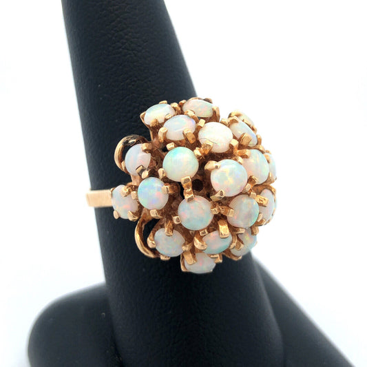 Vintage Designer 14K Yellow Gold Opal Cluster Statement Cocktail Ring