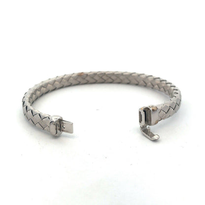Designer RCI 14K White Gold Basket Weave Braided Elegant Bangle Bracelet