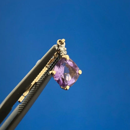 Gorgeous 14k Yellow Gold Cushion Amethyst Quartz Diamond Dangle Stud Earrings