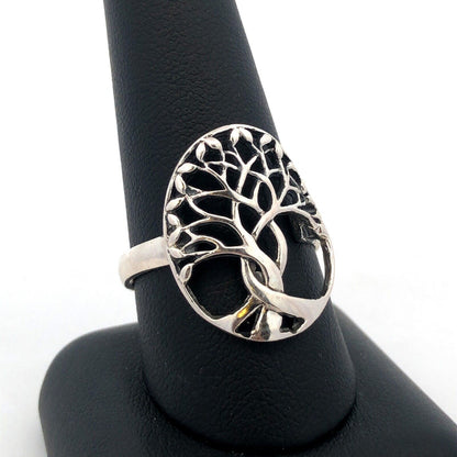 925 Sterling Silver Vintage Tree of Life Nature Modernist Oval Statement Ring