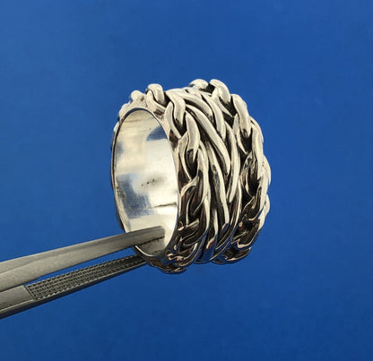 Designer CII Mexico 925 Sterling Silver Rope Weave Wide Cigar Band Ring Size 5.5