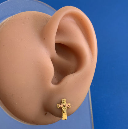 Designer 14K Yellow & Rose Gold Petite Cross Stud Earrings