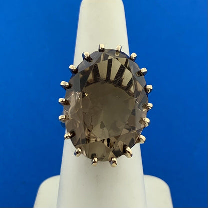 10K Yellow Gold Oval Smoky Quartz Statement Cocktail Ring