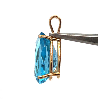 Designer 14K Yellow Gold Pear Shaped Blue Topaz Statement Drop Pendant