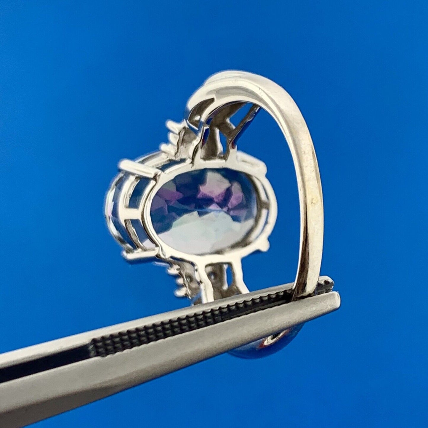 Samuel Aaron THL 14K White Gold Oval Mystic Topaz Diamond Accented Ring