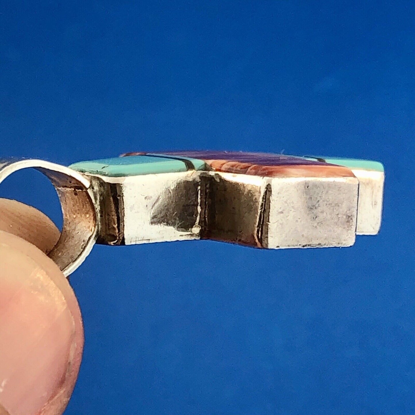 Native American Signed Sterling Silver Turquoise Black Onyx Jasper Cross Pendant