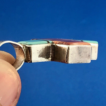 Native American Signed Sterling Silver Turquoise Black Onyx Jasper Cross Pendant