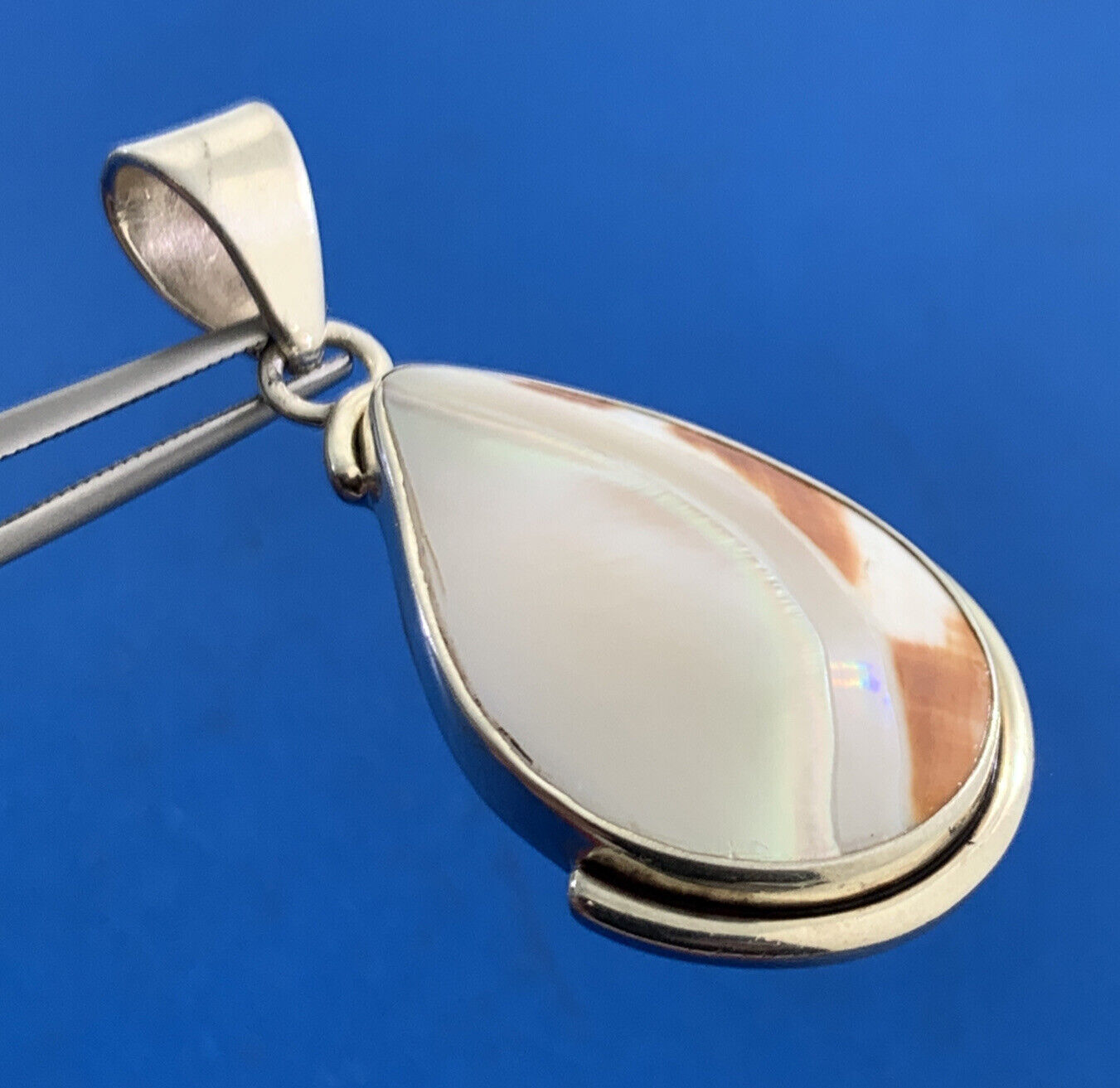 Designer 925 Sterling Silver Mother Of Pearl Statement Teardrop Pendant