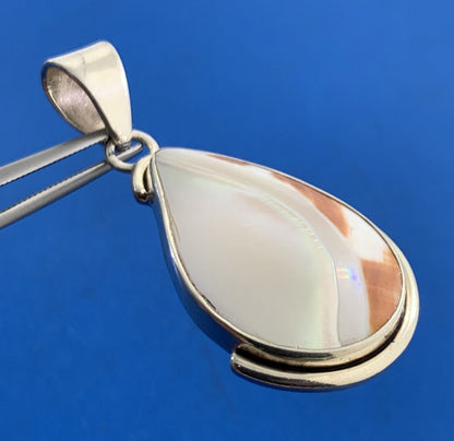 Designer 925 Sterling Silver Mother Of Pearl Statement Teardrop Pendant
