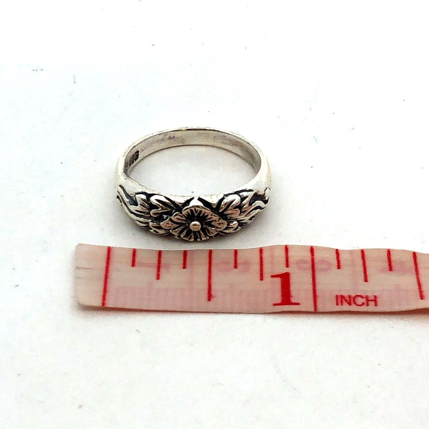 Designer 925 Sterling Silver Textured Flower Floral Stackable Band Ring