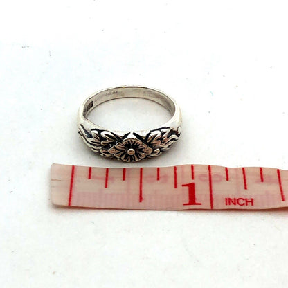 Designer 925 Sterling Silver Textured Flower Floral Stackable Band Ring