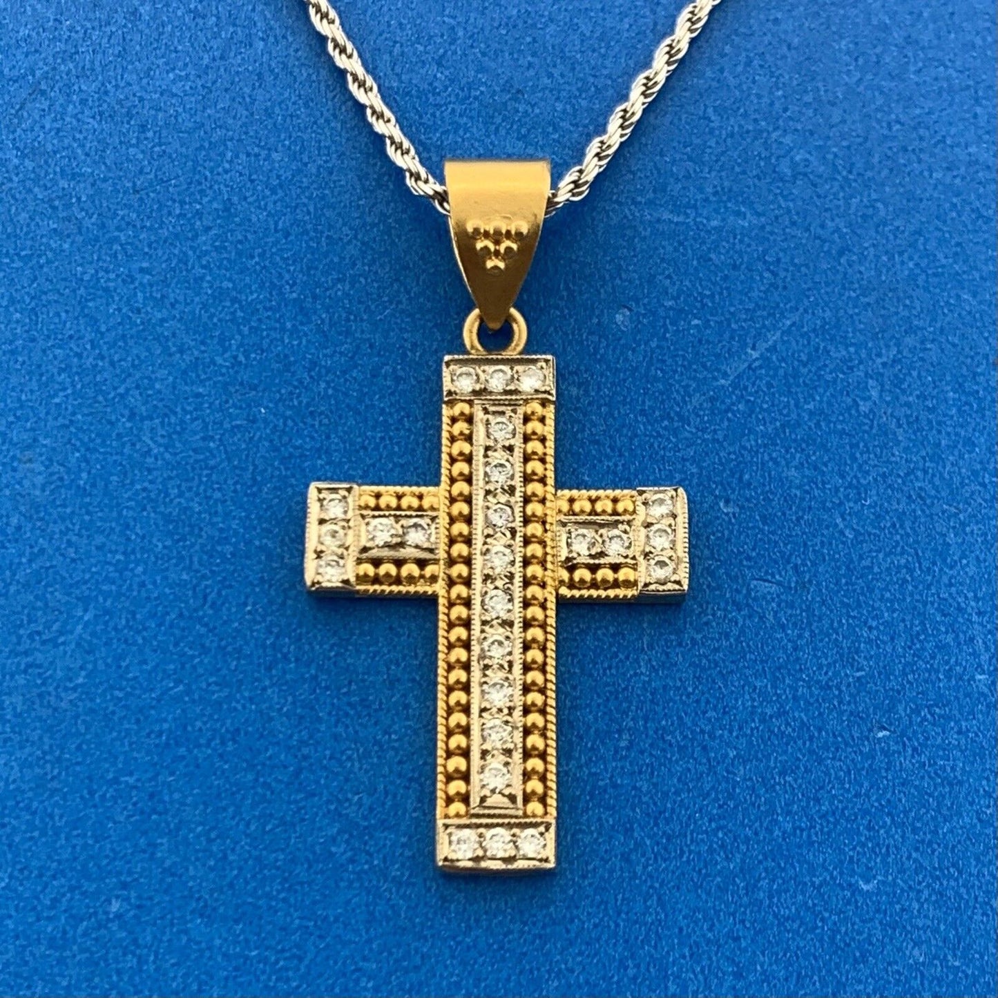 Designer 22K Yellow White Gold Diamond Cross Pendant