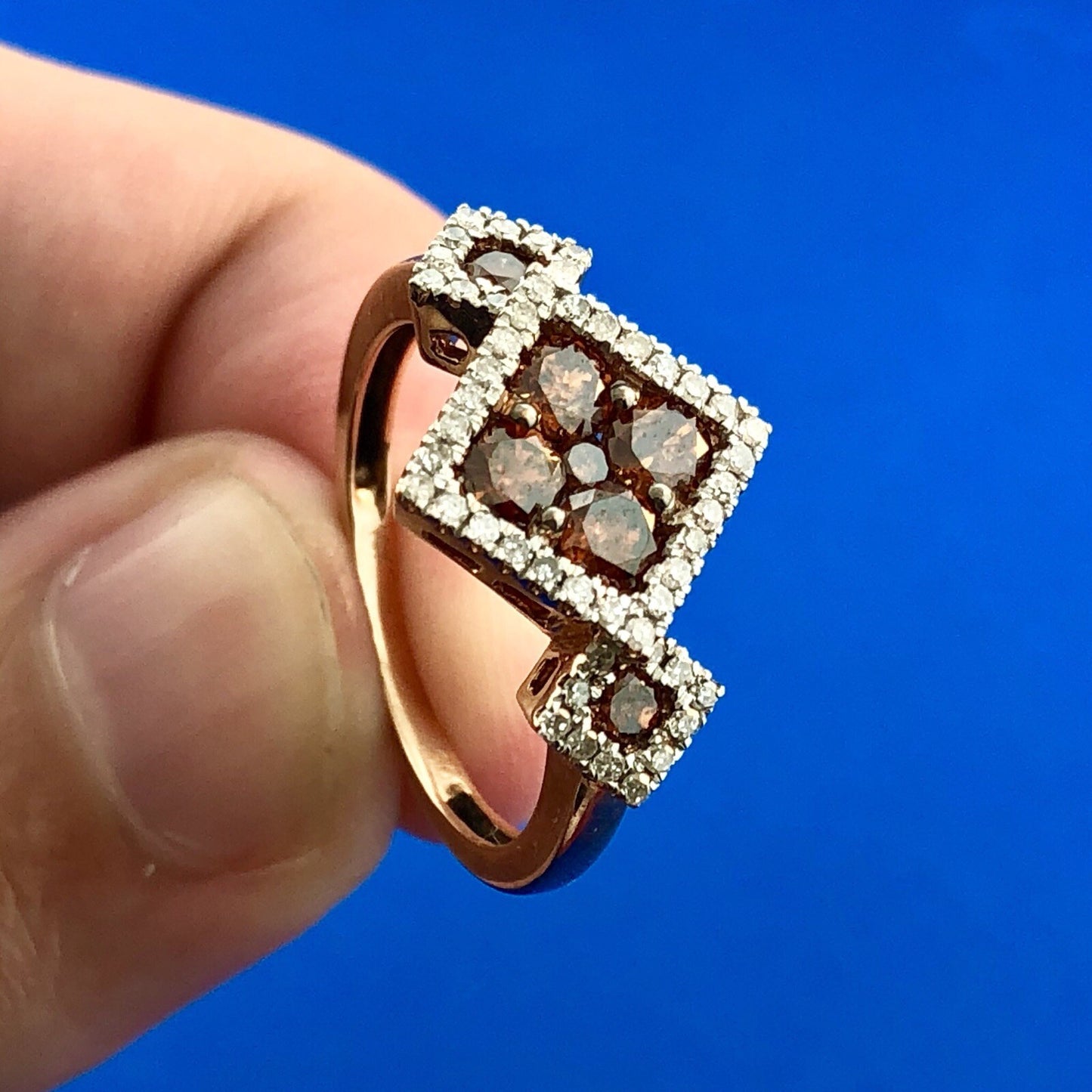 10k Rose Gold Mocha Diamond Ring with White Diamond Halo 9SQ