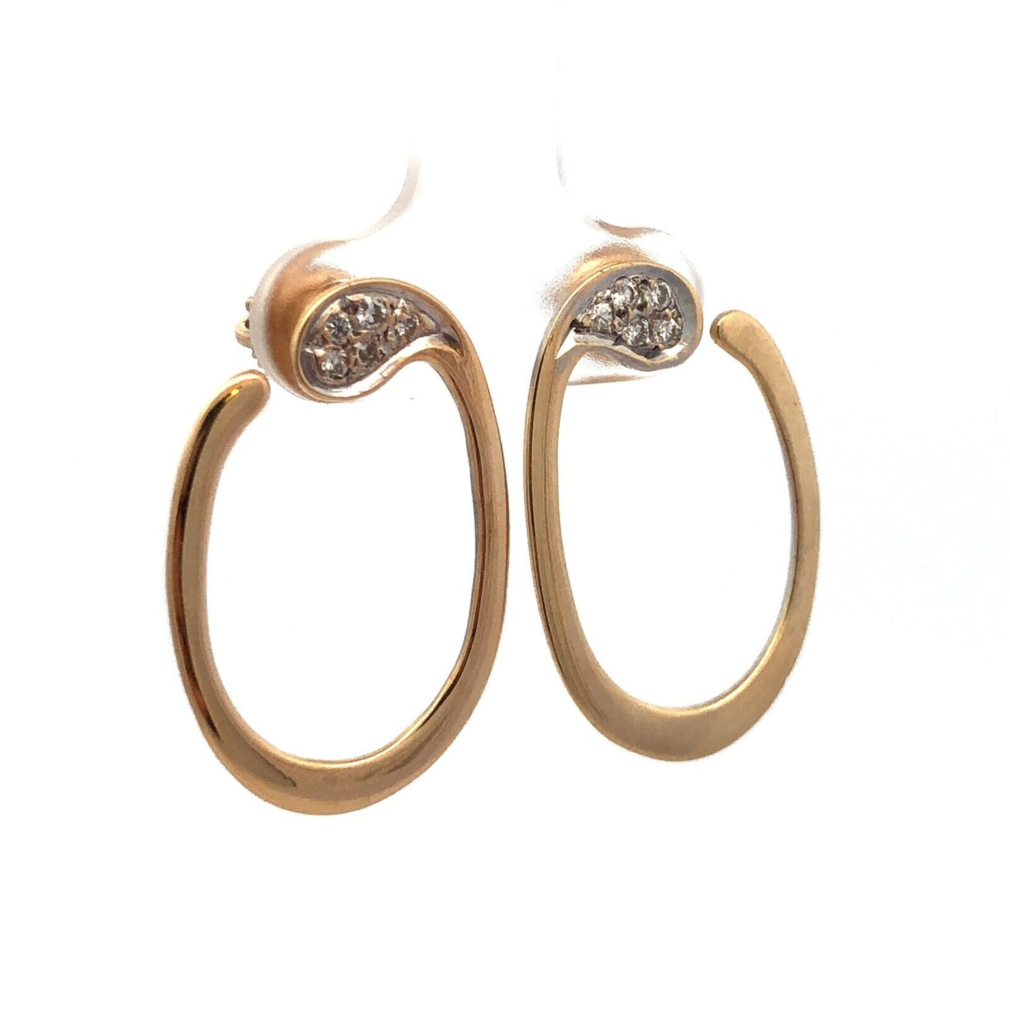 Designer WZ 14K Yellow Gold Round Diamond Oval Modernist Drop Stud Earrings