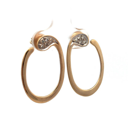 Designer WZ 14K Yellow Gold Round Diamond Oval Modernist Drop Stud Earrings