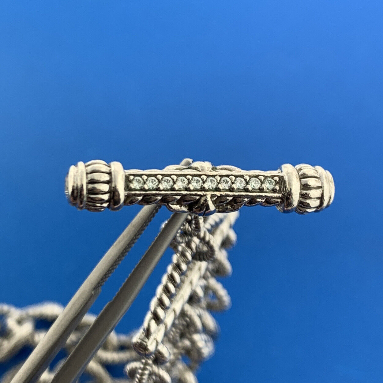 Judith Ripka 925 Sterling Silver Cubic Zirconia Triple Strand Toggle Bracelet