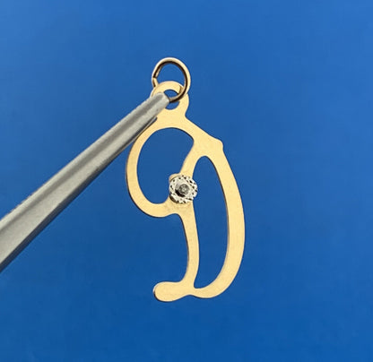 Designer 14K Yellow White Gold Diamond Script D Monogram Letter Charm Pendant