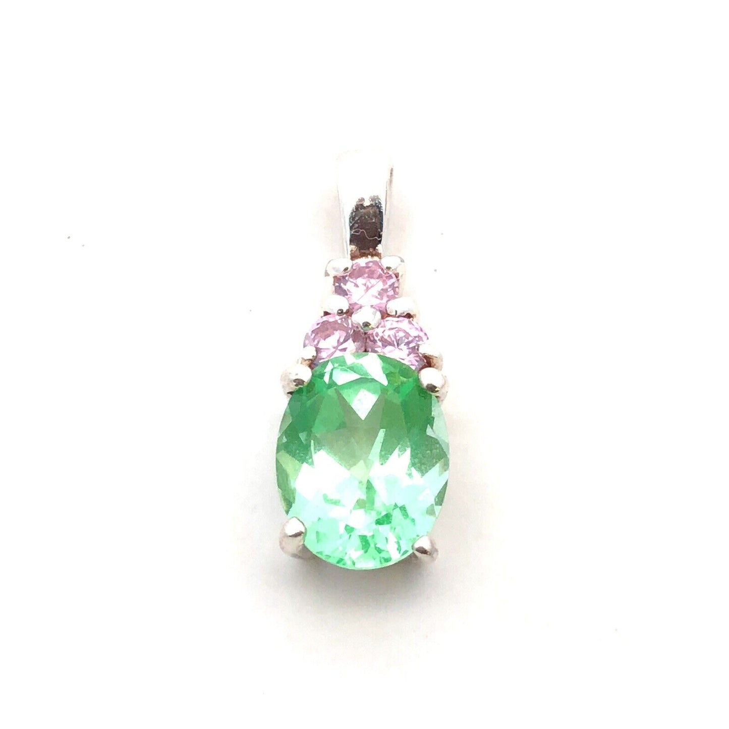 Designer HAN 925 Sterling Silver Oval Aquamarine Round Pink CZ Accent Pendant