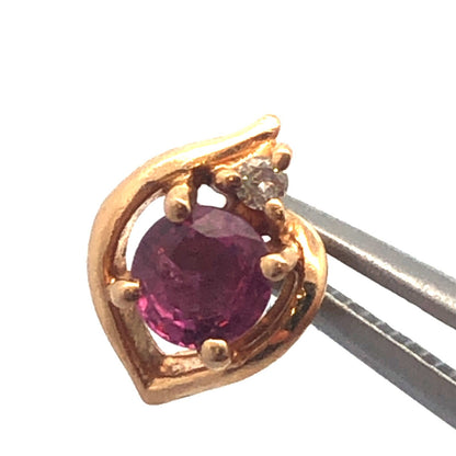 Estate Designer 14K Yellow Gold Ruby Diamond July Anniversary Stud Earrings