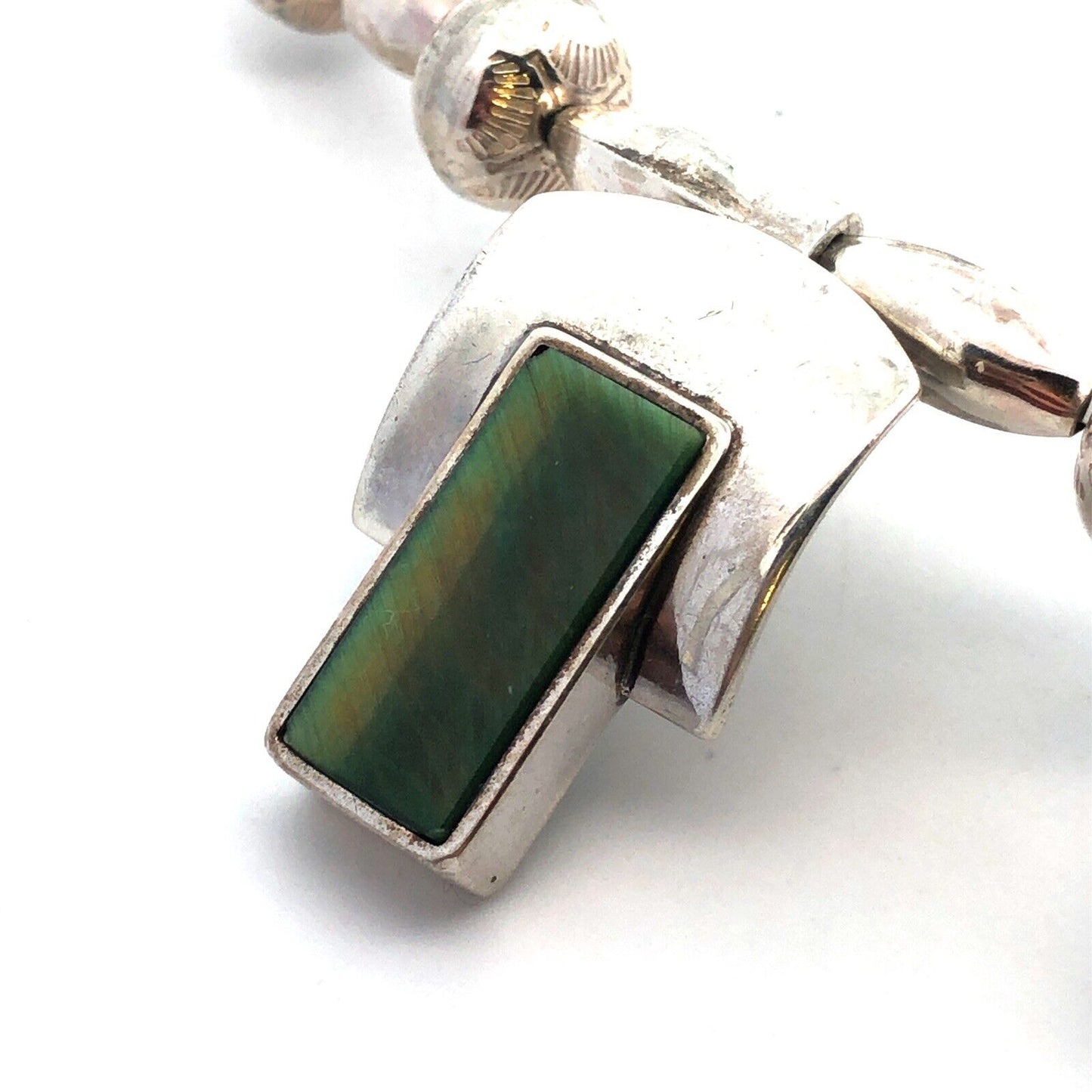 Designer Sterling Silver Chrysoprase Panel Modernist Statement Collar Necklace