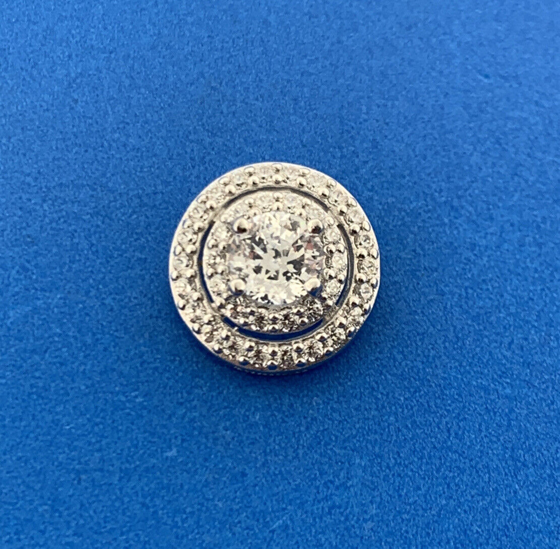 Estate 925 Sterling Silver Cubic Zirconia Double Halo Infinity Eternity Pendant