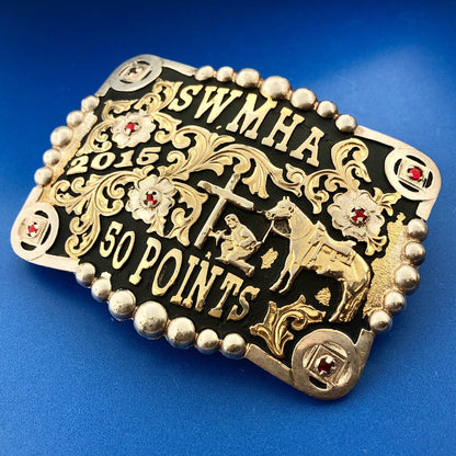 Corriente Gold Silver Tone Rhinestone SWMHA 50 Points Award Artisan Belt Buckle