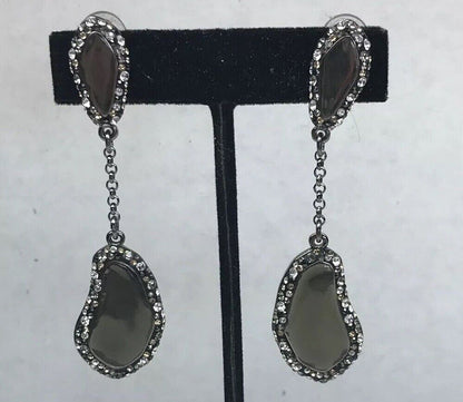 Vintage Swarovski Obsidian Crystal Modernist Free Form Clip Earrings Box
