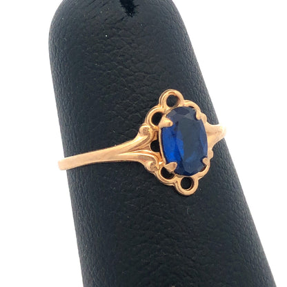 Vintage 10K Yellow Gold Oval Blue Spinel Promise Sweetheart August Occasion Ring