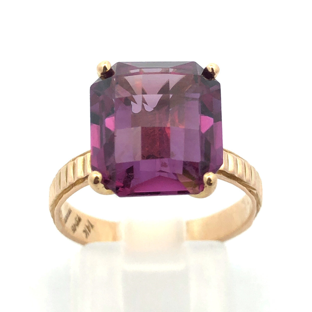Designer Taxco 14K Yellow Gold Cushion Cut Purple Sapphire Solitaire Ring