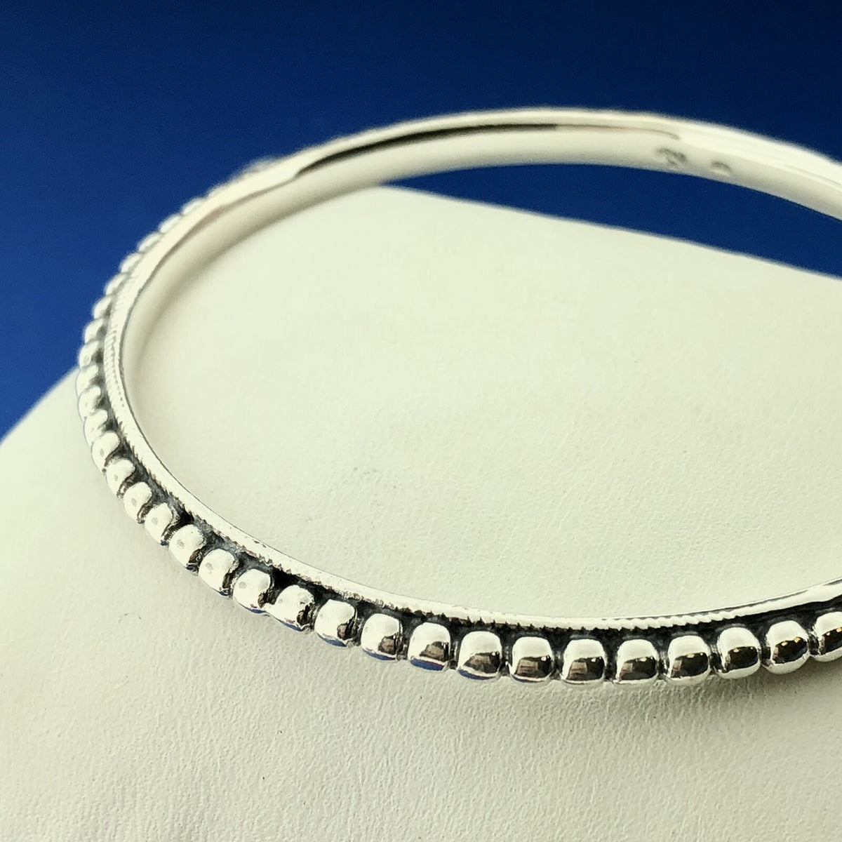 Designer Arya Sterling Silver 925 Beaded Romanesque Bangle Bracelet
