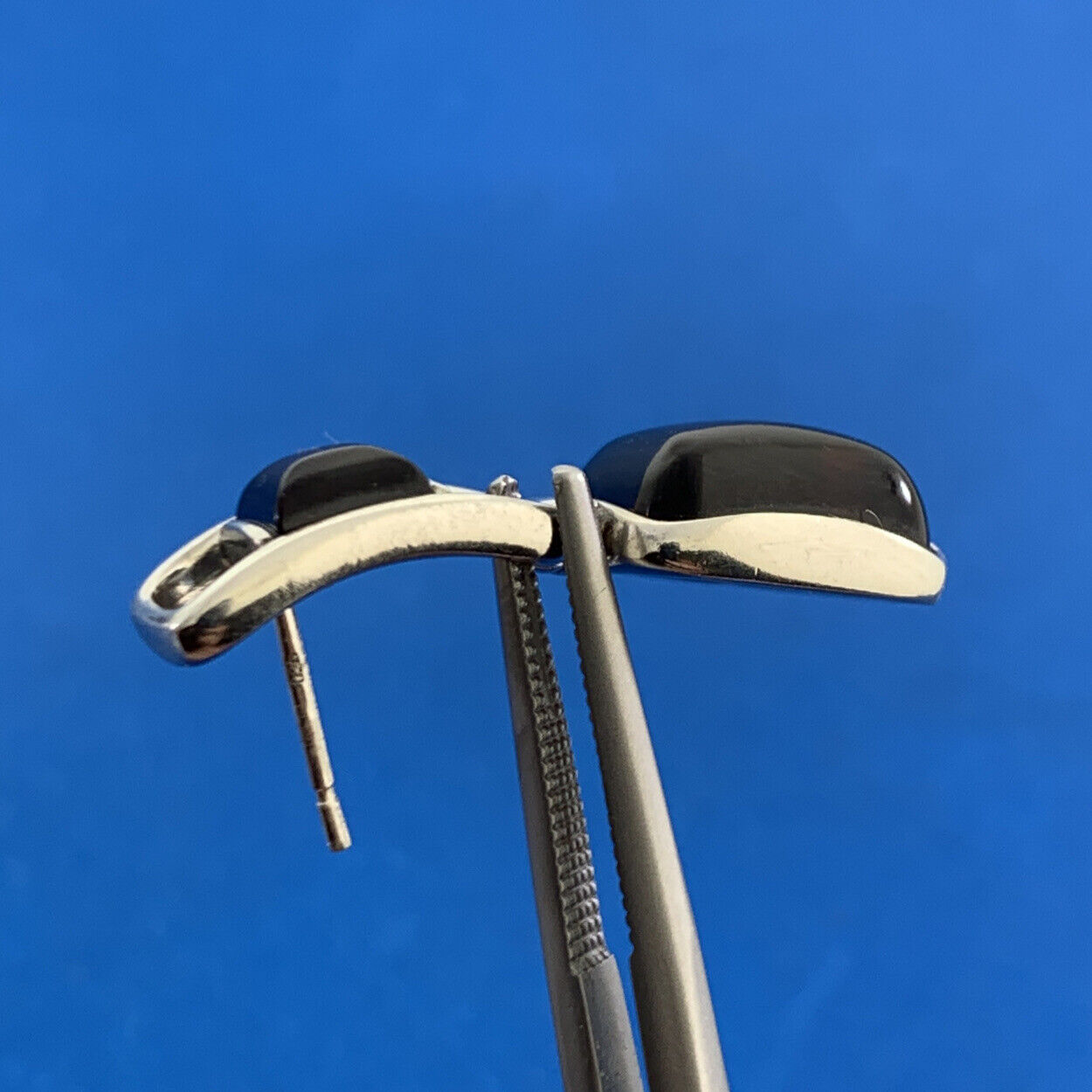 Modernist 925 Sterling Silver Garnet Cabochon Statement Dangle Stud Earrings