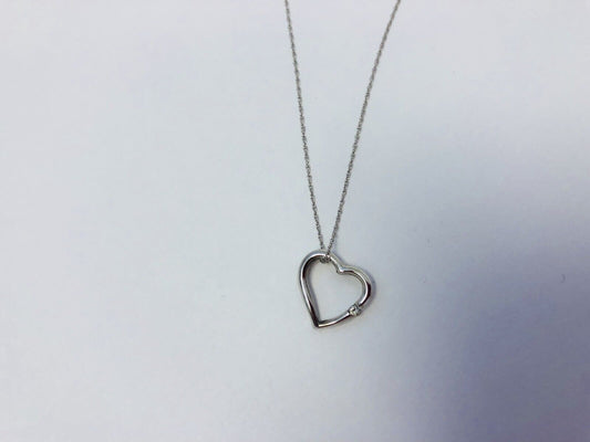 14K White Gold Diamond Heart Sweet Heart Sweet Sixteen Promise Necklace