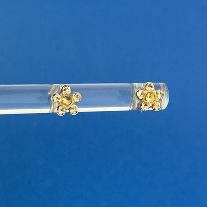Designer 14K Yellow Gold Yellow Crystal Floral Design Shape Enamel Stud Earrings