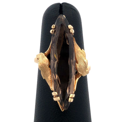 Vintage 14K Yellow Gold Marquise Quartz Statement Finger Cocktail Ring